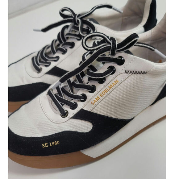 SAM EDELMAN LAYLA SNEAKER IN BLACK/WHITE SUEDE, SZ 10 - Picture 5 of 16